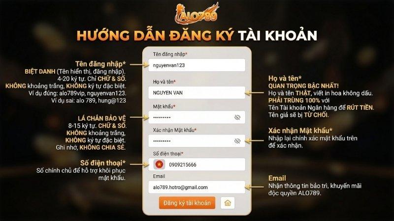 Biểu mẫu điền thông tin đăng ký tài khoản ALO789