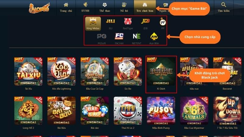 Hướng dẫn các bước vào bàn chơi và đặt cược Xì Dách tại ALO789