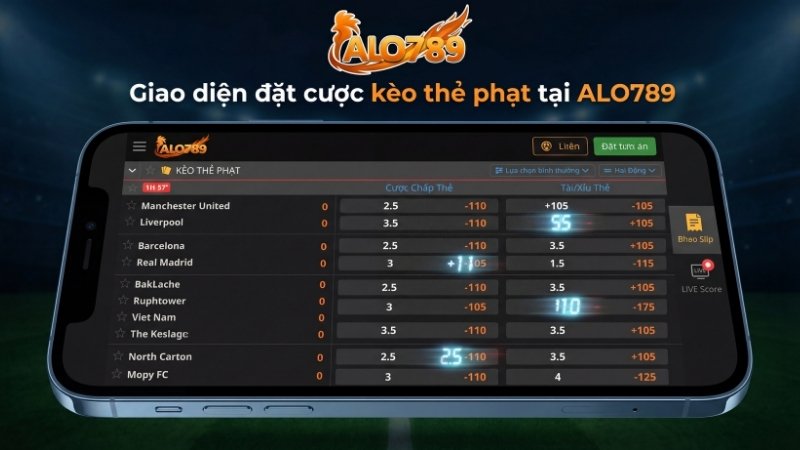 Giao diện đặt cược kèo thẻ phạt tại ALO789