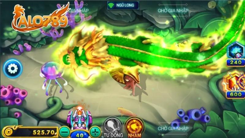 Giao diện game Bắn Cá Ngũ Long với chủ đề 5 rồng nguyên tố