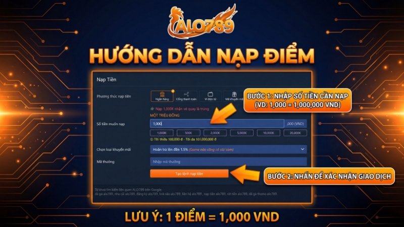 Hướng dẫn nhập số điểm khi nạp tiền ALO789 