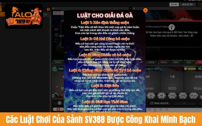 Các luật chơi của sảnh SV388 được nêu chi tiết