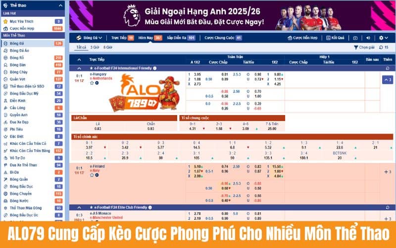 Hệ thống kèo cược vô cùng phong phú cho nhiều môn thể thao